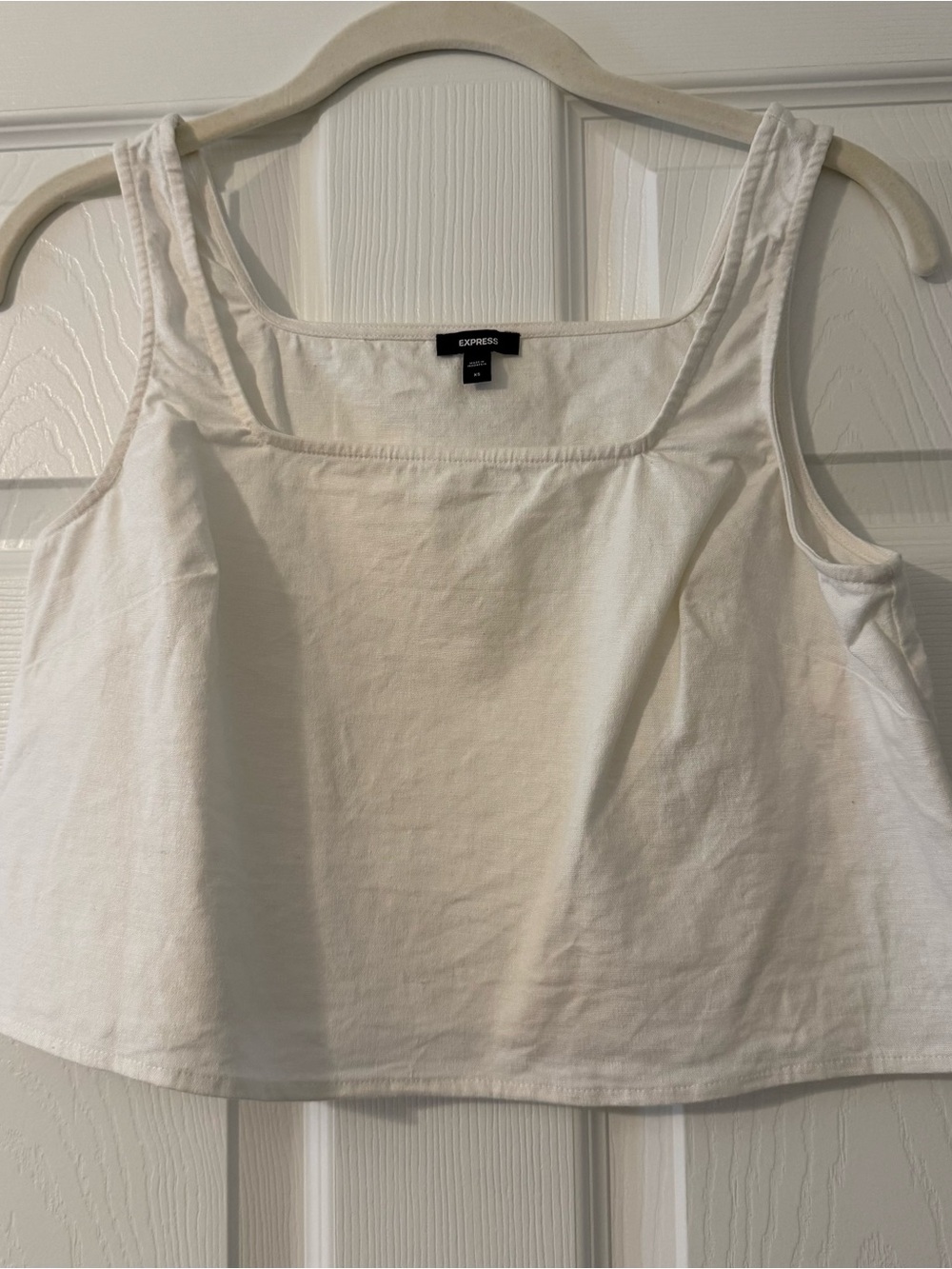 Express White Linen Blend Square-Neck Crop Tank